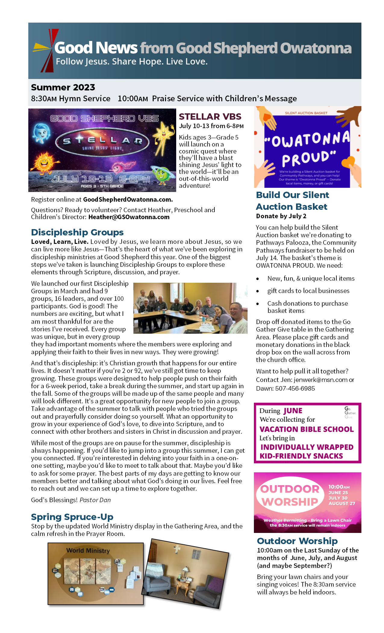 The front page of the summer newsletter as a tiny unreadable photo.