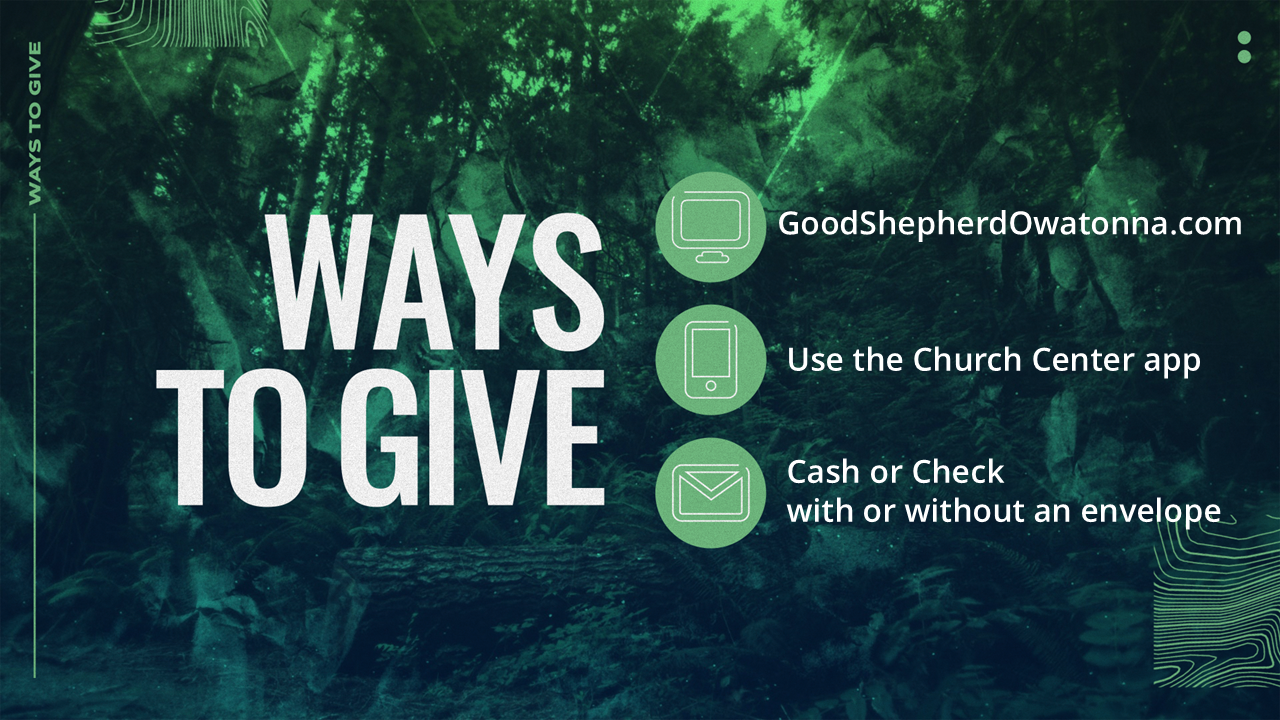 A photo of the church with a list of different ways to give: online and text